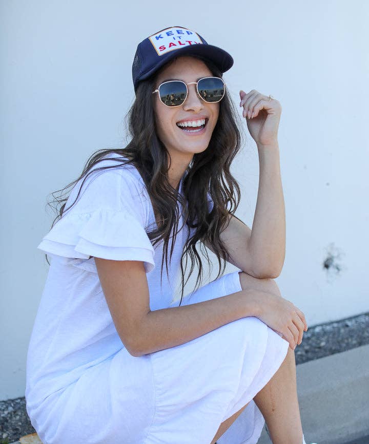 Keep It Salty Trucker Hat in Navy: Navy