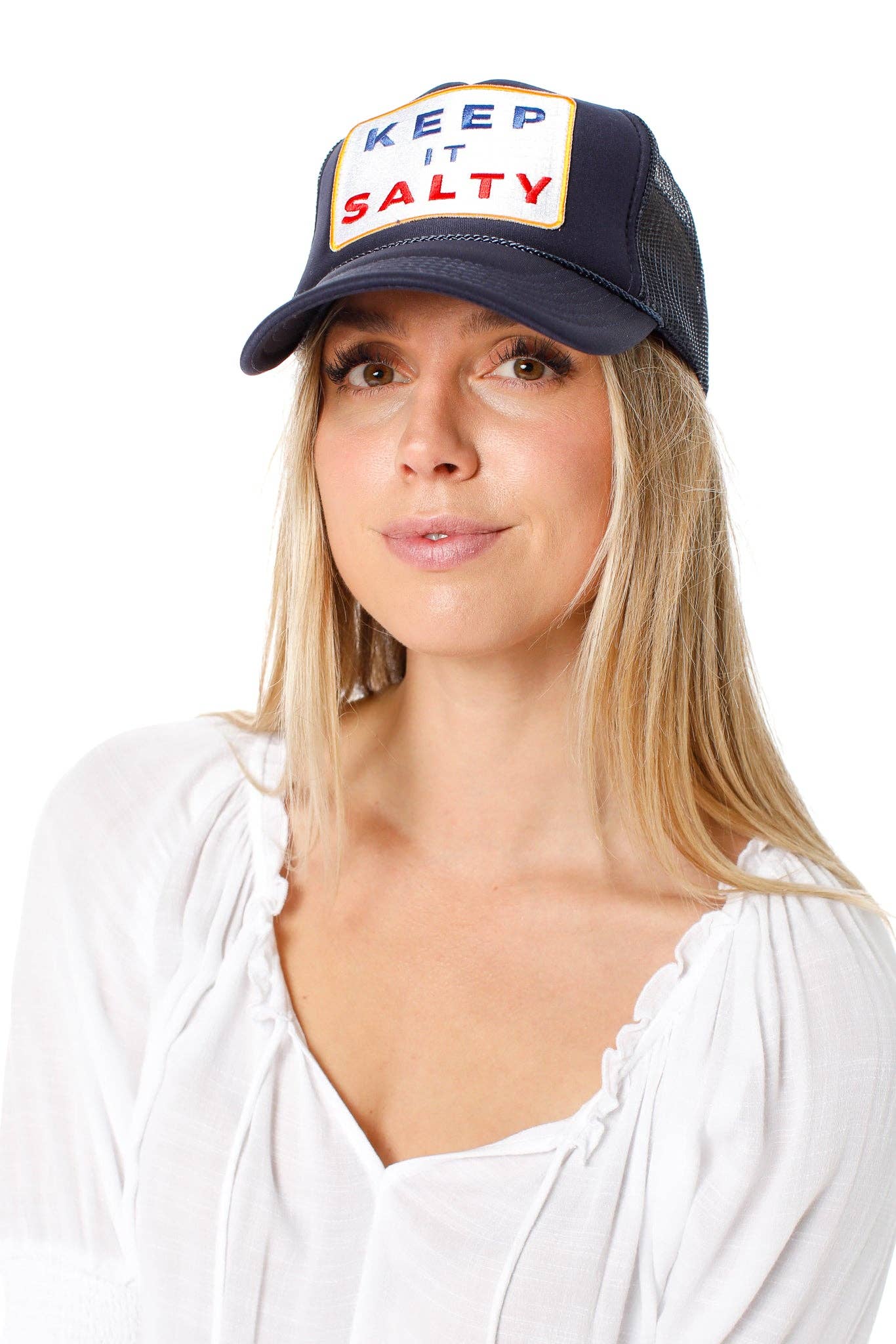 Keep It Salty Trucker Hat in Navy: Navy