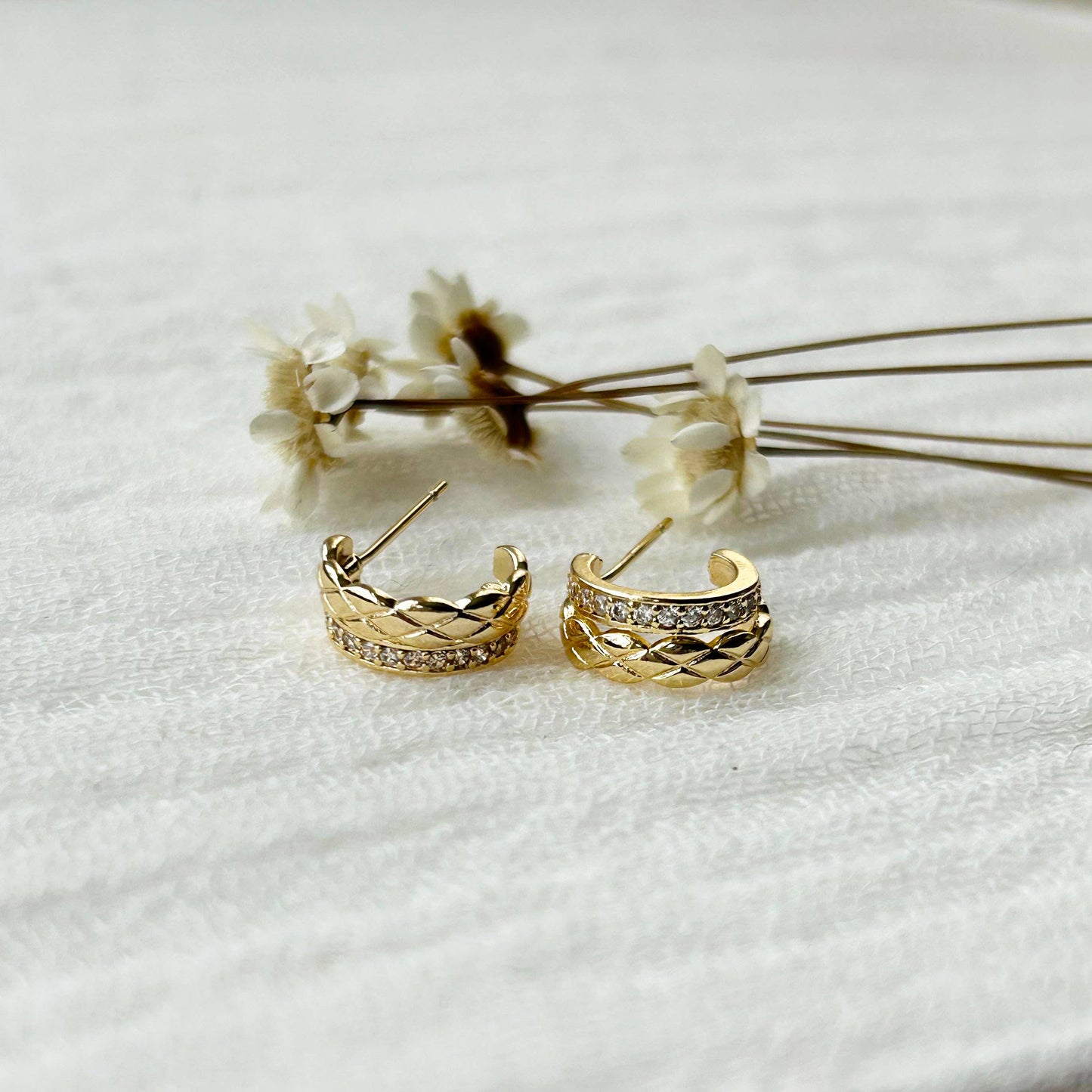Gold Braided/CZ Double Stacking Hoop