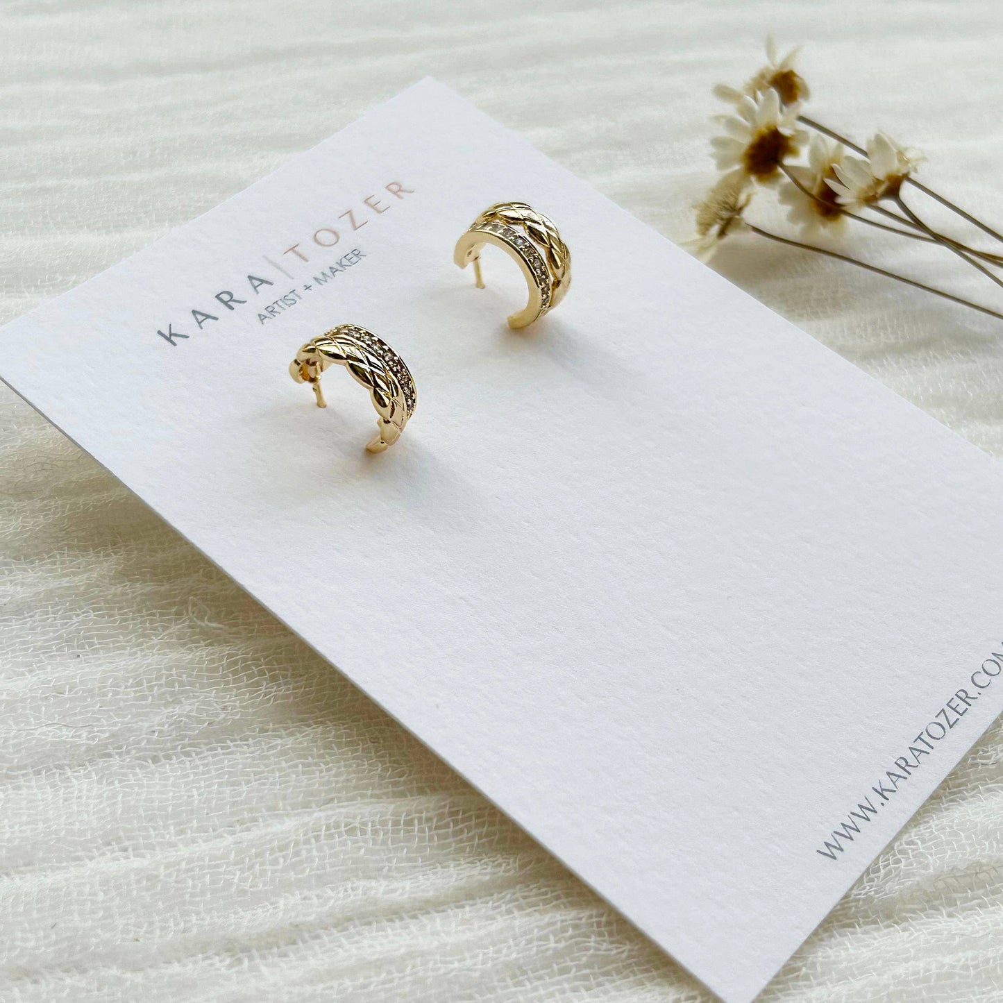 Gold Braided/CZ Double Stacking Hoop