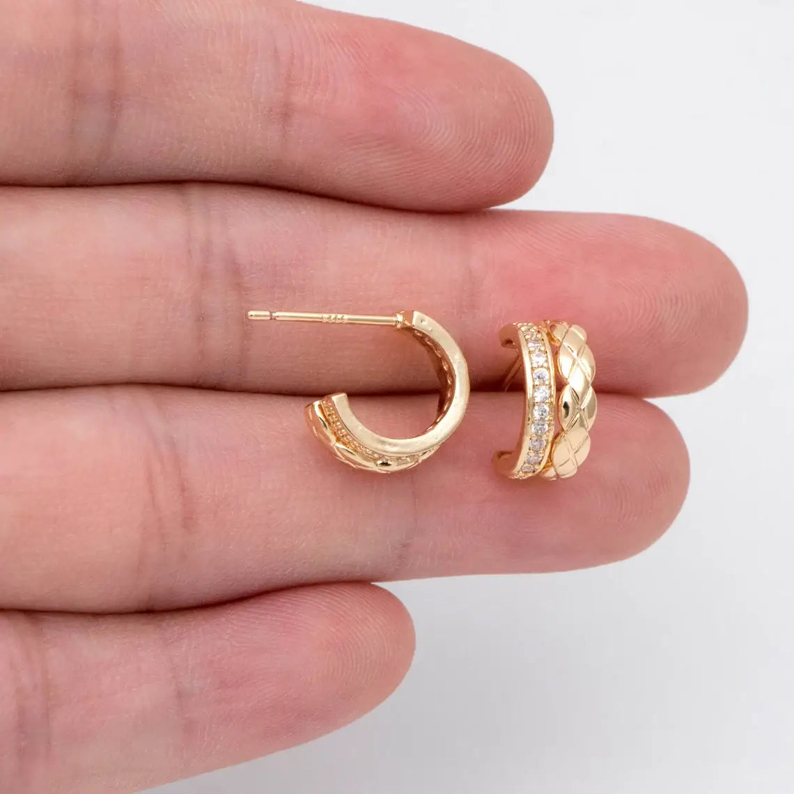 Gold Braided/CZ Double Stacking Hoop