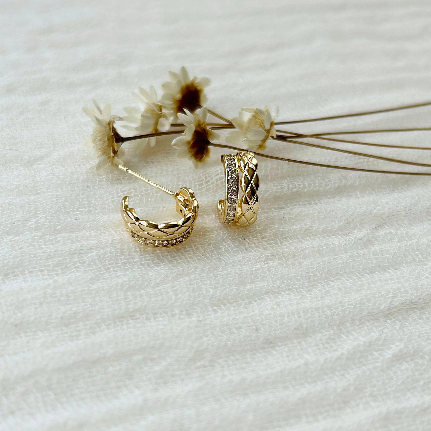 Gold Braided/CZ Double Stacking Hoop