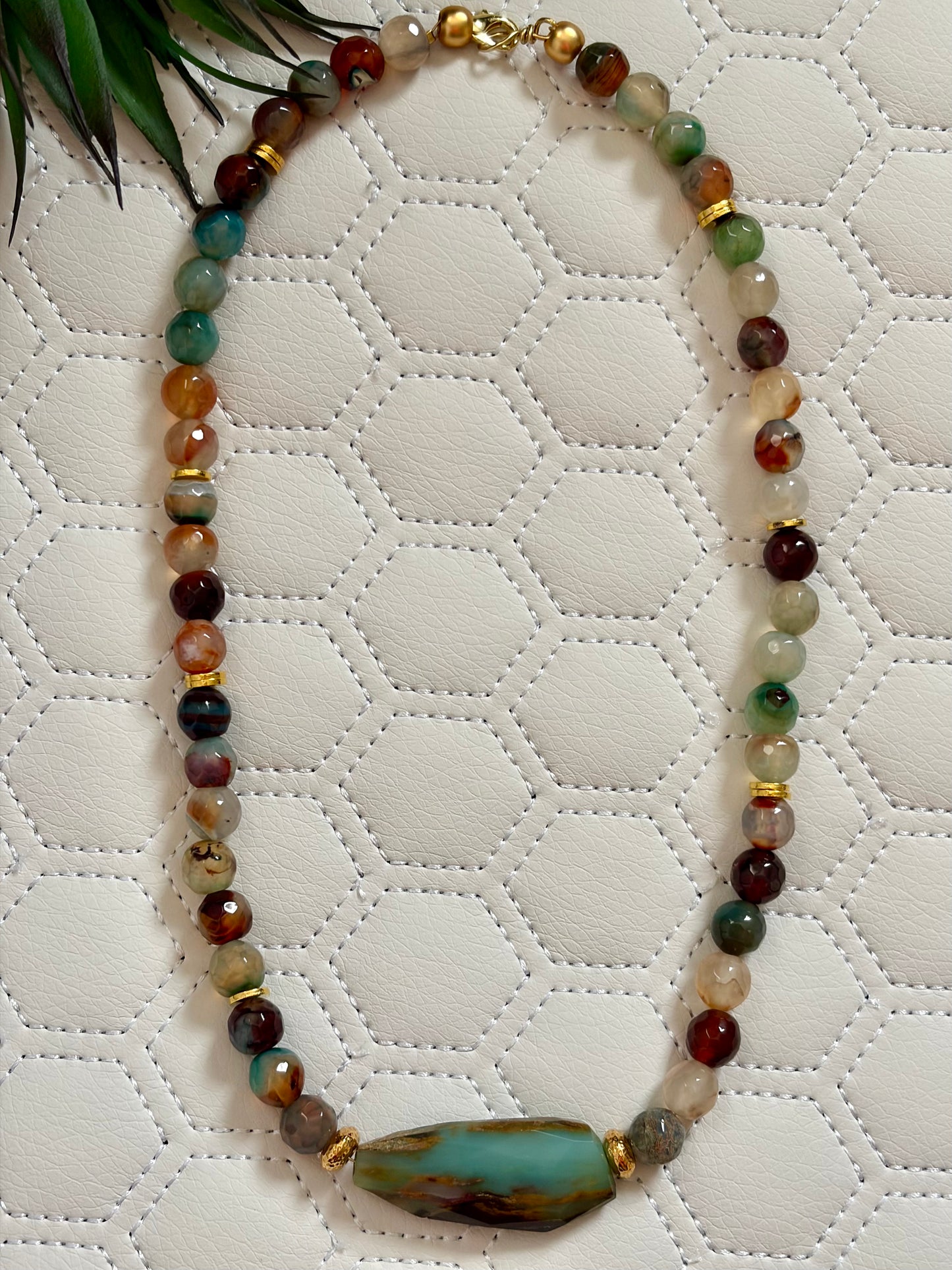Chrysoprase and 14k gold necklace