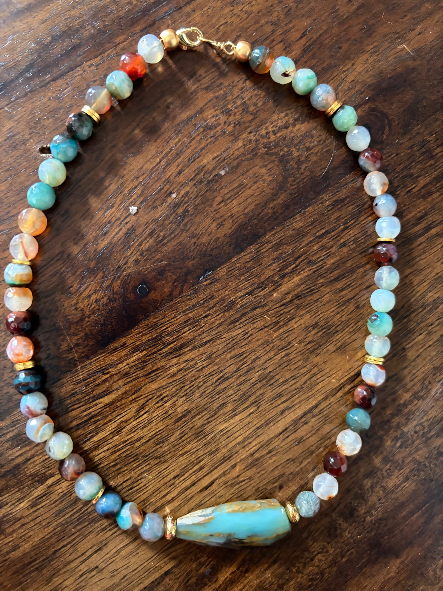 Chrysoprase and 14k gold necklace
