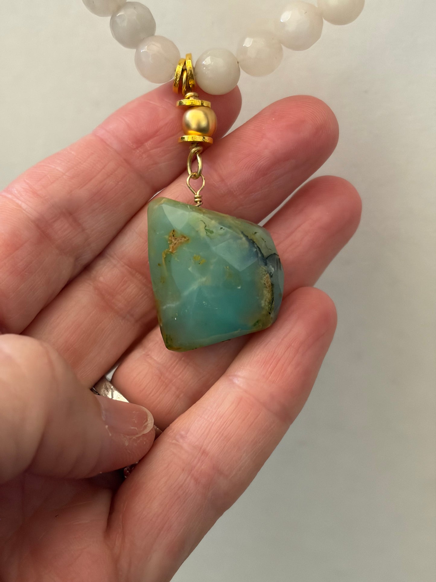 Chrysoprase and Moonstone necklace 22" length