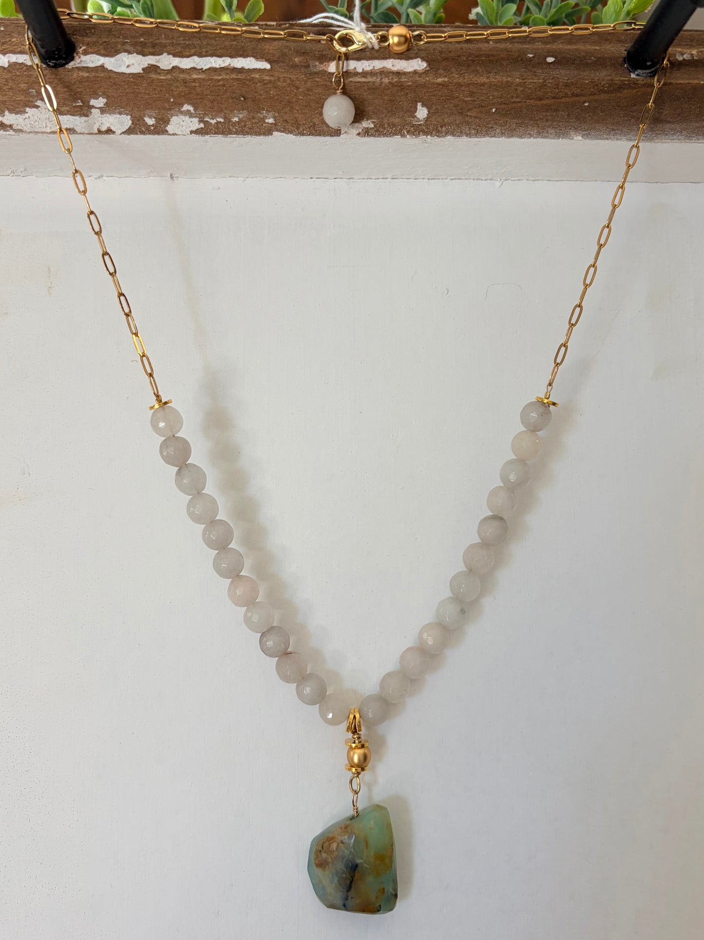 Chrysoprase and Moonstone necklace 22" length